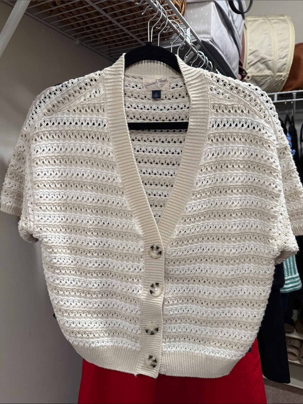 Universal Thread Cream Open-Knit Short Sleeve Button Cardigan
